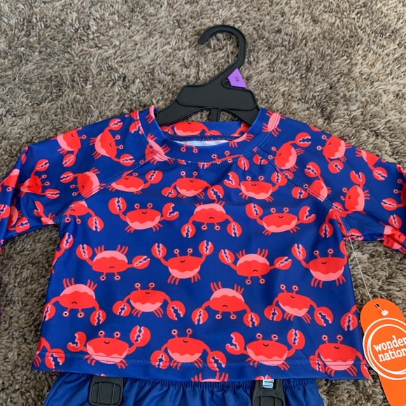 Wonder Nation Crab 2pc. Baby Girl Swimsuit Rashguard Sz.12m - Picture 2 of 7